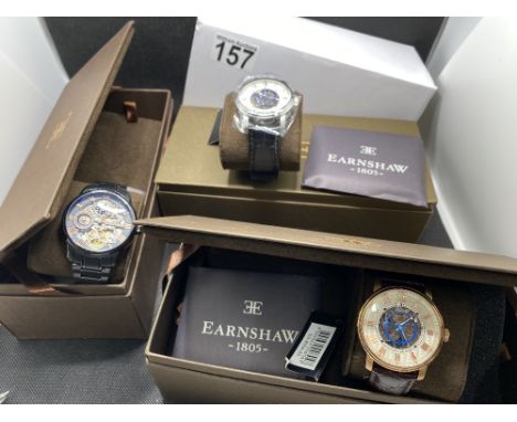 X3 Thomas Earnshaw skeleton automatic wristwatches, model nos. ES-8096-01 ES-8096-03 and ES8006-55. Black and cognac brown st