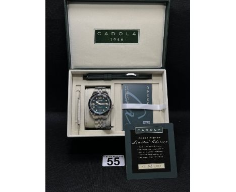 A Cadola “spearfisher” wristwatch in moss green, no. 38/250 limited edition, 42mm case with an additional tropic rubber strap