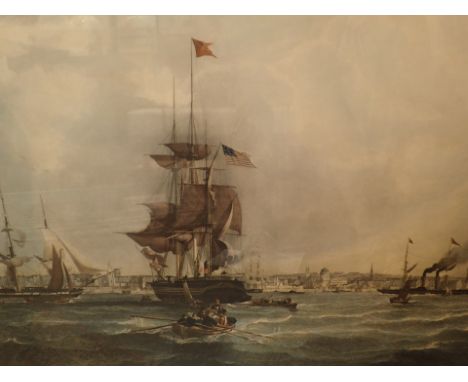 1841 Port of Liverpool hand tinted lithograph framed and glazed made for the visit of Prince Albert 80 x 45 cm 
