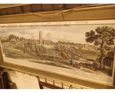 Large hand tinted lithograph 72 x 30 framed glazed of Wrexham mid 18thC views 