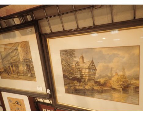 Pair of Albert Dunington watercolours the first a riverside fishing scene ( dated 1924 ) the second a Victorian street scene 