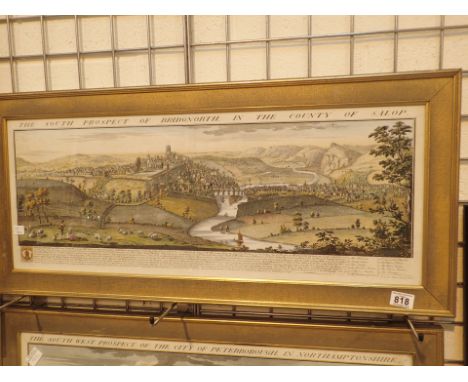 Large hand tinted lithograph 72 x 30 framed glazed of Bridgnorth mid 18thC views 