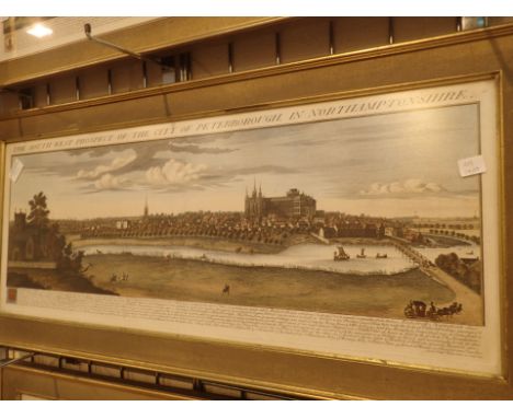 Large hand tinted lithograph 72 x 30 framed glazed of Peterborough mid 18thC views 