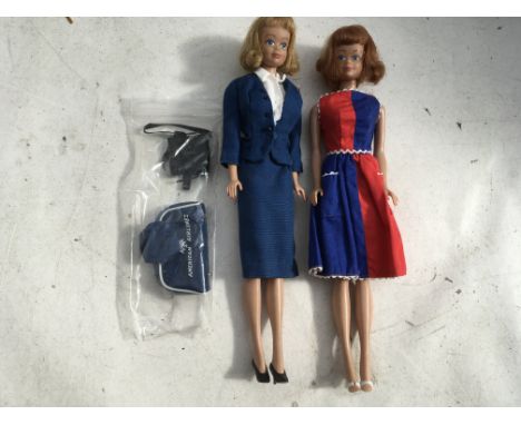 Barbie dolls x2, vintage American girl 111/2 inches, straight legged, fringed red head marked, midge Barbie 1962 by Mattel co
