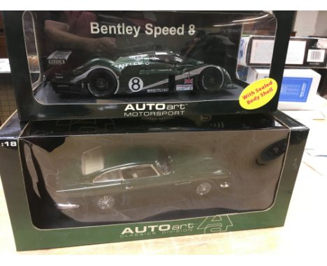 Auto art, motorsport and classics, 1:18 scale boxed Diecast, Bentley 8 speed and Aston Martin DB5