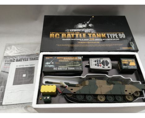 1:24 scale , boxed , Radio controlled Battle tank type 90, never been out of box, has firing range of 25m.