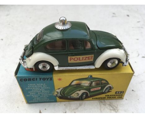 Corgi toys, Original boxed Diecast vehicle, #492 Volkswagen European police car, MIB