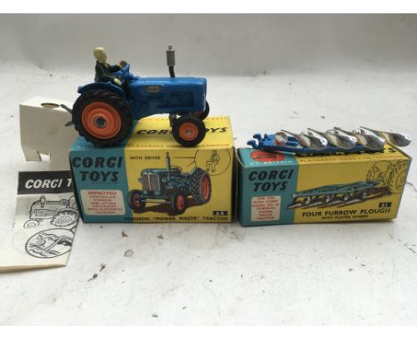 Corgi toys, Original boxed Diecast vehicles including, #60 Fordson power Major tractor and #61 Four furrow plough , MIB with 