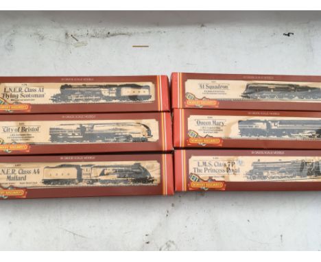 Hornby railways, OO scale, locomotives x6 , boxed, including, #R834 LMS 4-6-2 locomotive Queen Mary, #R398 LNER class A1 Flyi
