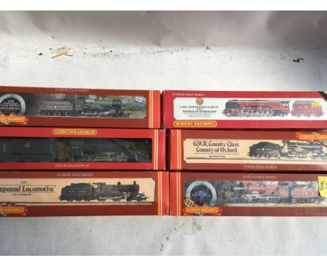 Hornby railways, OO scale, 6x locomotives, boxed, including #R066 LMS coronation class 7P 4-6-2 Duchess of Sutherland, #R390 
