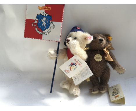 Steiff bears , 2x hand made bears, a classic bear limited edition and another limited edition Bonaparte bear with flag