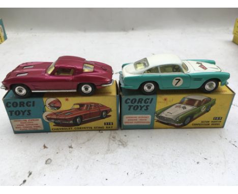 Corgi toys, Original boxed Diecast vehicles including #309 Aston Martin competition model and #310 Chevrolet Corvette stingra