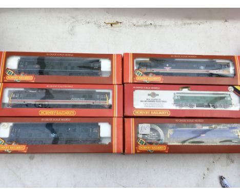Hornby railways, OO scale, locomotives x6, boxed, including #R388 BR Bo-Bo electric Frank Hornby, #R327 BR class 25 Bo-Bo die