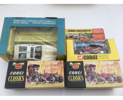 Corgi toys, Original boxed Diecast vehicles including Corgi classics #9001 1927 Bentley, #9012 1915 Ford, also Corgi #271 Ghi