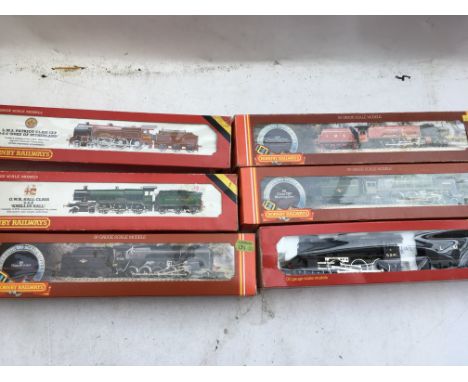Hornby railways, OO scale, locomotives x6, boxed including #R305 LMS Coronation class Duchess of Abercorn, #R033 BR class 7MT