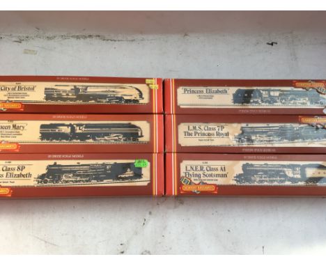 Hornby railways, OO scale, locomotives x6 , boxed, including #R832 LMS Princess class 4-6-2 locomotive Princess Elizabeth, #R