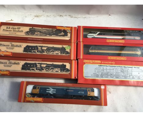 Hornby railways, OO scale, locomotives x7, boxed, including #R240 BR class 91 electric locomotive, #R242 BR Bo-Bo electric cl