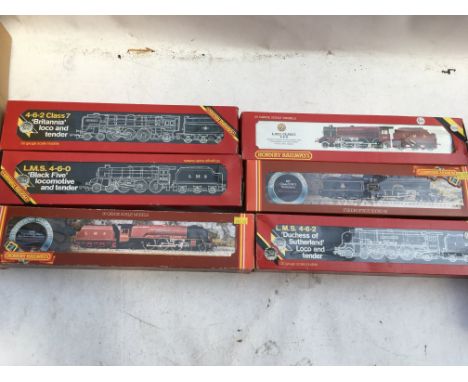 Hornby railways, OO scale, locomotives x6, boxed including #R842 LMS class 5 4-6-0 locomotive, #R259 BR class D49/1 Yorkshire