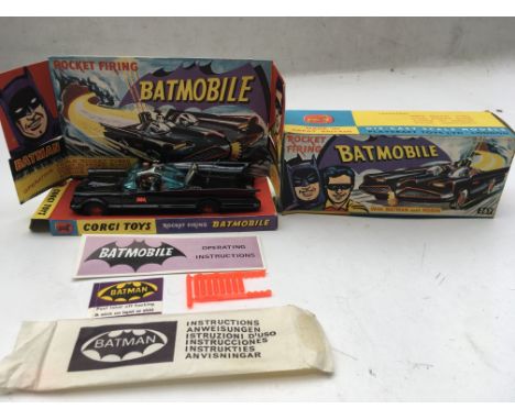 Corgi toys, Batman, #267 Batmobile, Original box and inner with all Original instructions, lapel sticker , rockets etc, red b