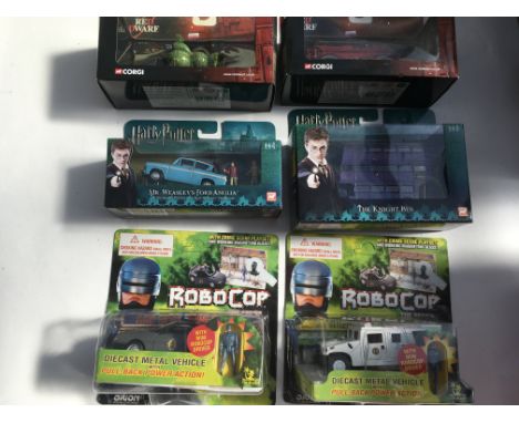 A collection of boxed Corgi TV related Diecast vehicles including Red Dwarf, Harry Potter and Robocop, MIB