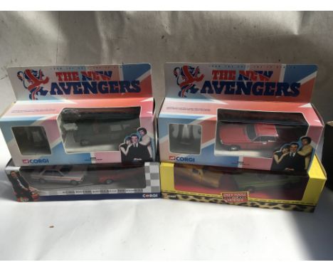A collection of boxed TV related Corgi Diecast vehicles including Ashes to Ashes, Only fools and horses, The New Avengers x2,