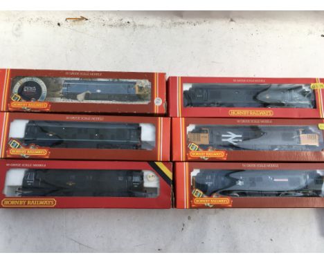 Hornby railways, OO scale, 6x locomotives, boxed, including #R284 BR Co-Co diesel class 37 green, #R348 BR class 37 diesel Ra
