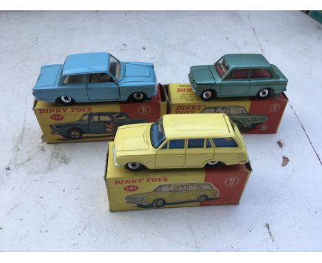 Dinky toys, Original boxed Diecast vehicles, including #141 Vauxhall Victor estate , #139 Ford Consul Cortina and #138 Hillma