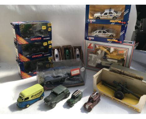 A box containing a collection of boxed Diecast vehicles including corgi toys , London taxi x3, Corgi toys , Rover 800 and For