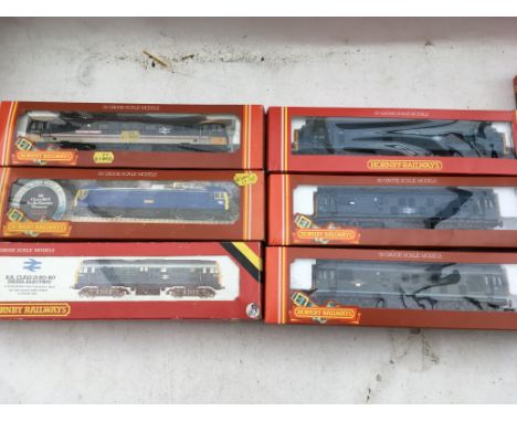 Hornby railways, OO scale, locomotives x6, boxed, including, #R285 BR Co-Co diesel class 37 blue, #R877 BR Bo-Bo diesel class
