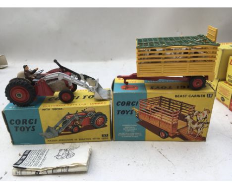 Corgi toys, Original boxed Diecast vehicles including #57 Massey Ferguson 65 tractor with fork and #58 Beast carrier complete