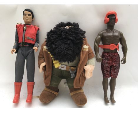 Action figures 12" Captain Scarlet 1992, a modern Action man and a plush Harry Potter Hagrid