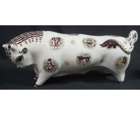 WEDGWOOD TAURUS ZODIAC BULL, designed by Arnold Machin, the body having various Zodiac images. Impressed and printed marks to