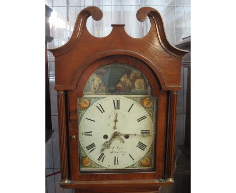 19TH CENTURY WELSH EIGHT DAY MAHOGANY ROCKING SHIP LONGCASE CLOCK marked R.J Isaac, Llanelly, the hood with broken swan neck 