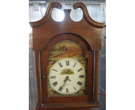 19TH CENTURY WELSH OAK 30 HOUR LONGCASE CLOCK the face marked Newcastle Emlyn, having broken swan neck pediment above arched 