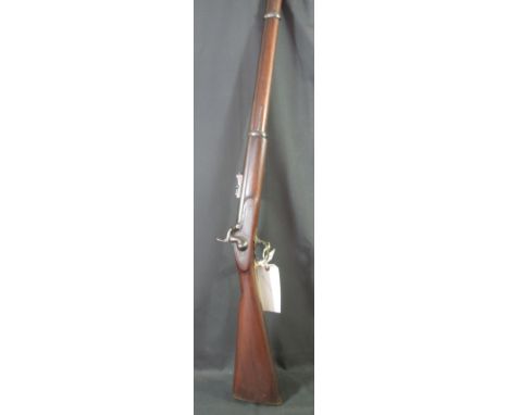 19TH CENTURY .577 ENFIELD THREE BAND MUZZLE LOADING PERCUSSION RIFLE MUSKET, fully stocked with brass nosing, trigger guard a