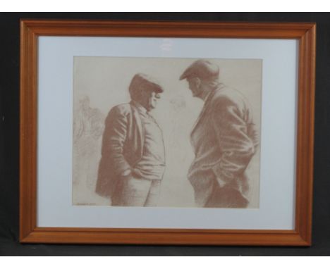 ANEURIN M JONES (Welsh 1930-2017), portrait study of two farmers, monotone print bearing signature in the plate. 35 x 43cm ap