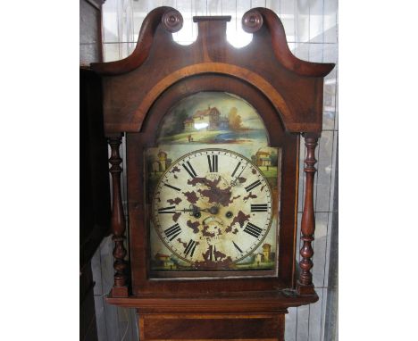 19TH CENTURY OAK AND MAHOGANY EIGHT DAY LONGCASE CLOCK the face marked Davies of Carmarthen, broken swan neck pediment over a