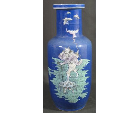 CHINESE PORCELAIN BALUSTER SHAPED STRAIGHT SIDED ROULEAU VASE having straight sided neck with angled everted rim, the body de
