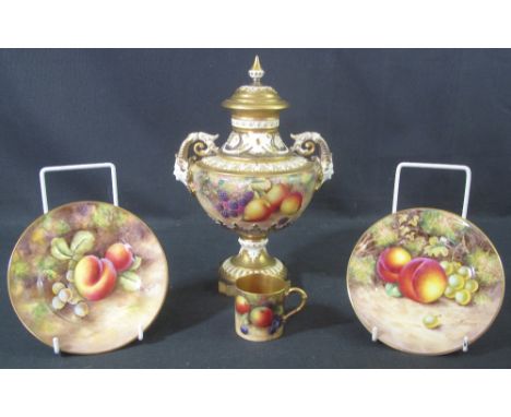 ROYAL WORCESTER PORCELAIN TWO HANDLED PEDESTAL BALUSTER SHAPED VASE AND COVER, overall with relief gilded decoration, the bod