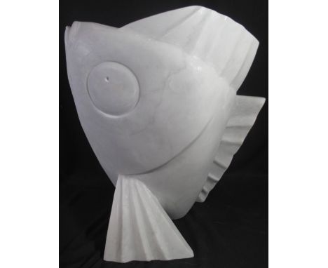 DARREN YEADON (Welsh, Contemporary, Pembrokeshire), contemporary Italian Carrara marble stylised fish sculpture centrepiece. 