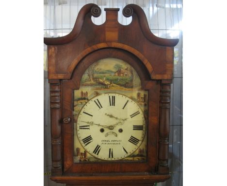 19TH CENTURY WELSH OAK EIGHT DAY TWO TRAIN LONGCASE CLOCK marked Daniel Morgan Pontardulais, the cross banded case having bro