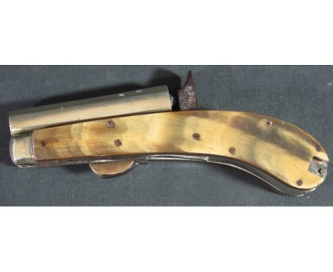 19TH CENTURY PERCUSSION KNIFE PISTOL manner of Unwin & Rodgers, having 8.5cm octagonal brass barrel, horn covered action and 