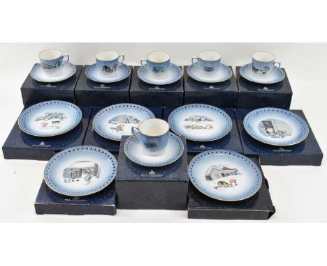ROYAL COPENHAGEN; a boxed six setting 'Wiberg' Christmas coffee service comprising six coffee cups, saucers and plates (appro