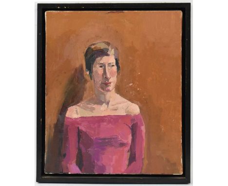 X PAUL RICHARDS (born 1949); oil on canvas, portrait of female in purple dress, 41 x 33cm, framed.