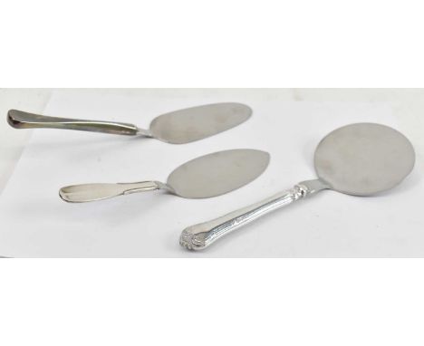 Three Danish silver handled stainless steel cake servers.