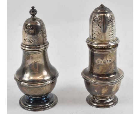 WAKELY &amp; WHEELER; a George VI hallmarked silver pepperette, London 1937, and another London 1961 (lacking finial) combine