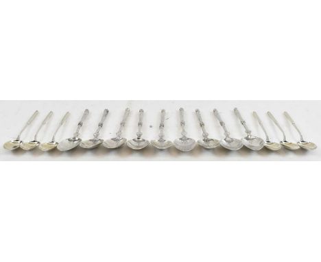 A set of nine Danish silver coffee spoons and a set of six similar coffee spoons 6ozt/189g (15).