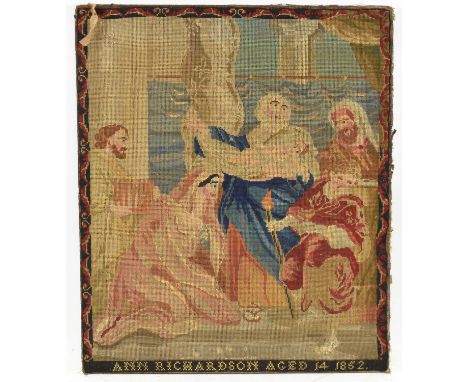 A Victorian tapestry worked by Ann Richardson, aged 14, 1852, 62 x 49cm, unframed.