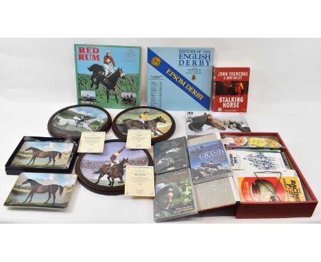HORSE RACING INTEREST; a set of three Royal Doulton plates depicting Arkle, Red Rum and Desert Orchid, a pair of Royal Worces