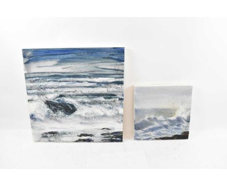 X MICK OXLEY; two acrylics on canvas, 'November Seascape, 51 x 51.5cm, and 'Craster Shore Line', 30.5 x 31cm, unframed.